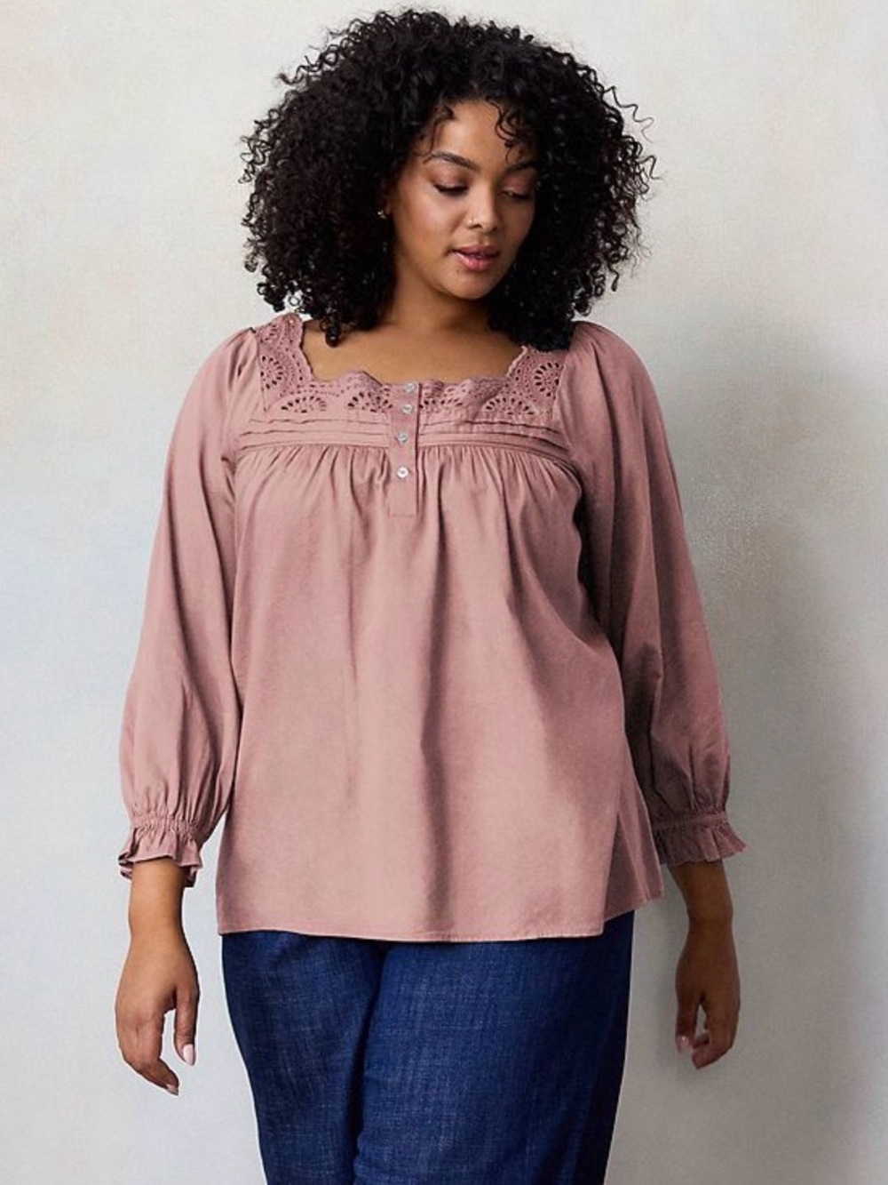 NEW…LC Lauren Conrad Eyelet Trim Peasant Blouse